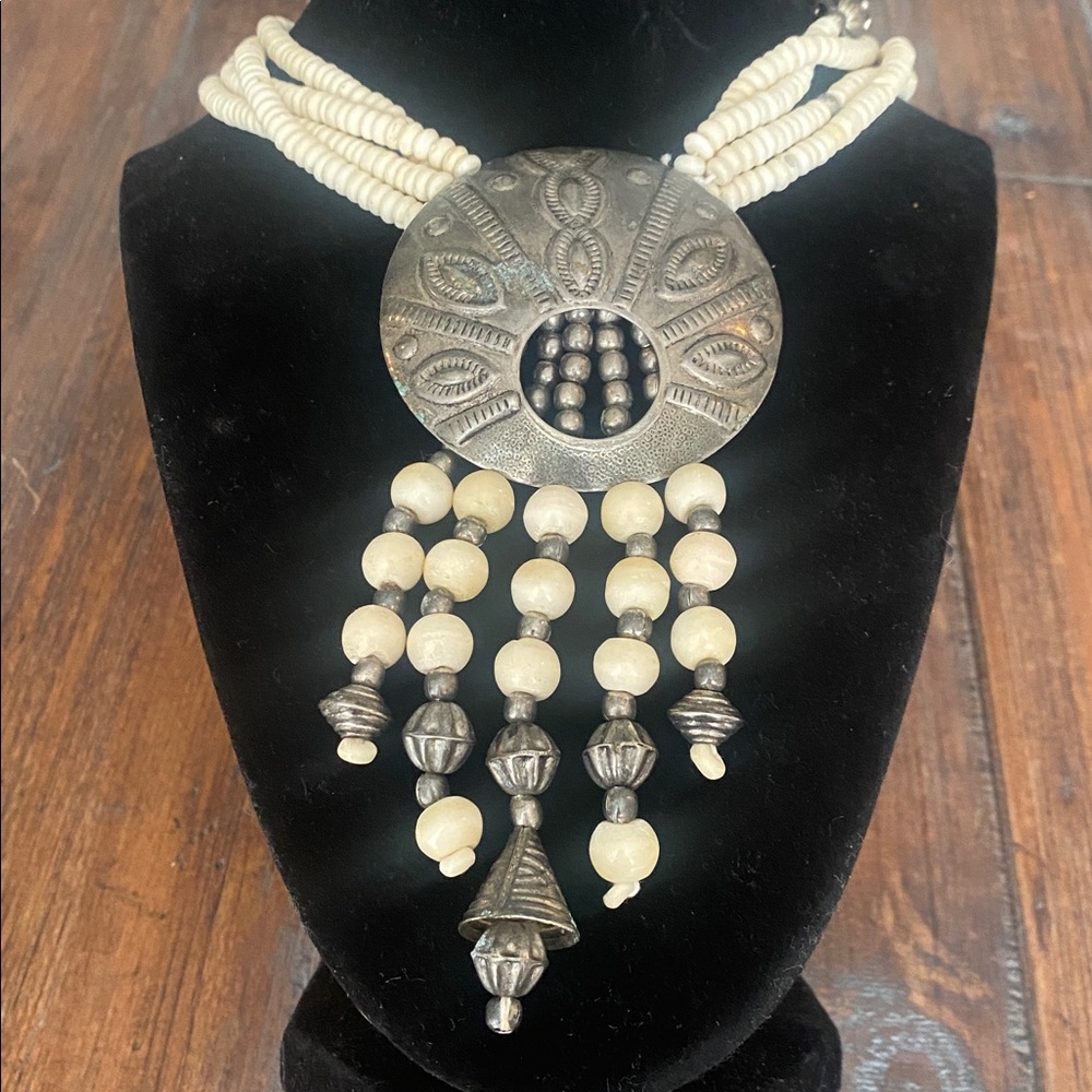 Silver and Cream Beaded Necklace